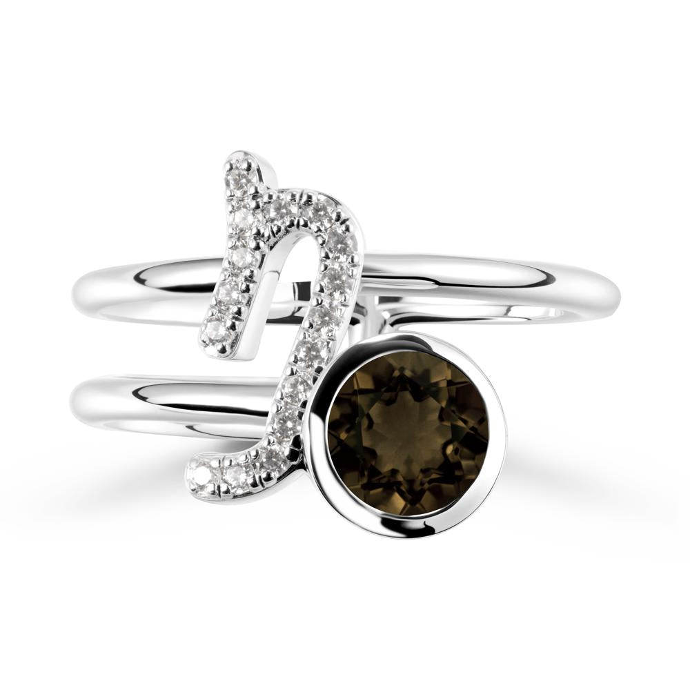 Capricorn Zodiac Round Smoky Quartz Ring - LUO Jewelry #metal_sterling silver