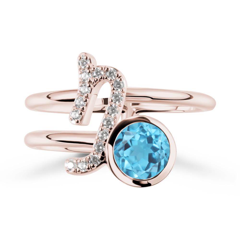 Bezel Capricorn Zodiac Swiss Blue Topaz Ring - LUO Jewelry #metal_14k rose gold