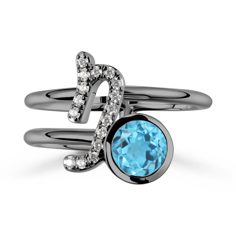 Bezel Capricorn Zodiac Swiss Blue Topaz Ring - LUO Jewelry #metal_black finish sterling silver