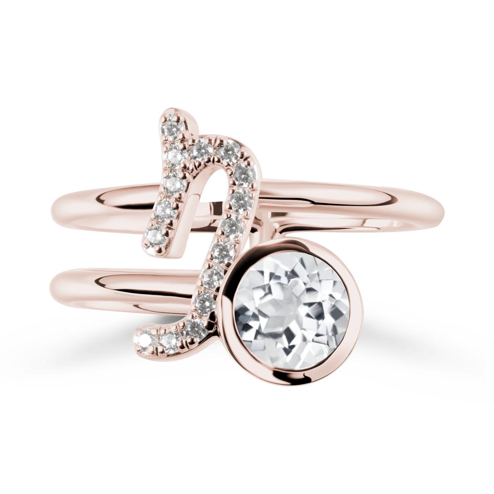 Capricorn Zodiac Round White Topaz Ring - LUO Jewelry #metal_14k rose gold