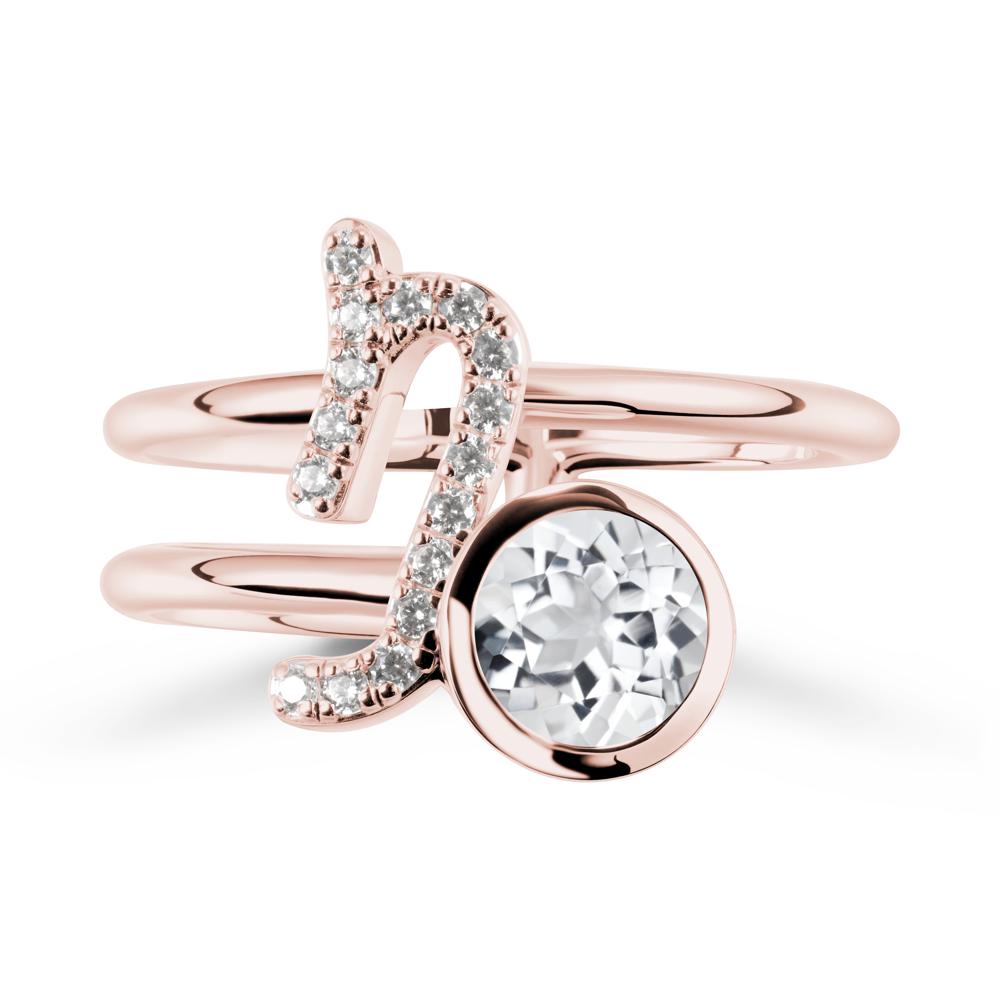 Capricorn Zodiac Round White Topaz Ring - LUO Jewelry #metal_18k rose gold