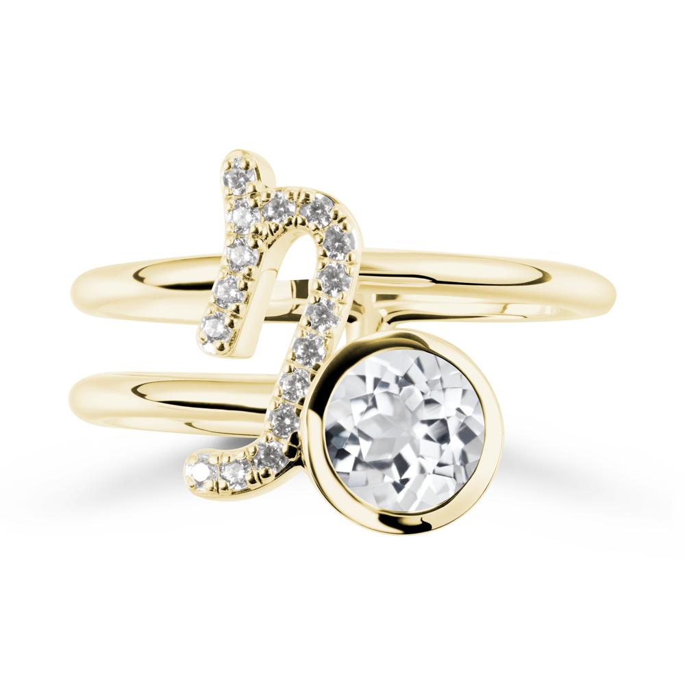Capricorn Zodiac Round White Topaz Ring - LUO Jewelry #metal_18k yellow gold