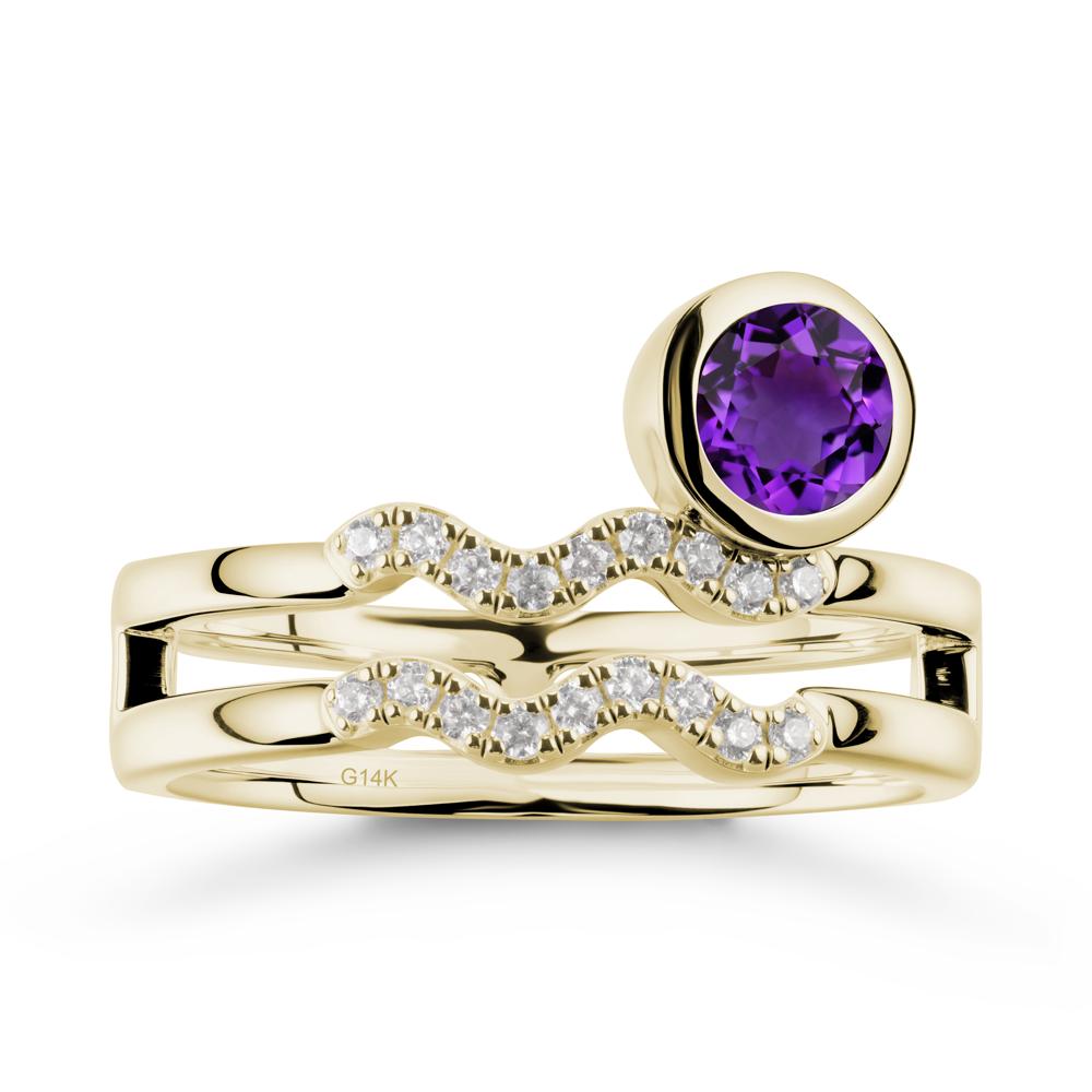 Double Band Aquarius Zodiac Amethyst Ring - LUO Jewelry #metal_14k yellow gold