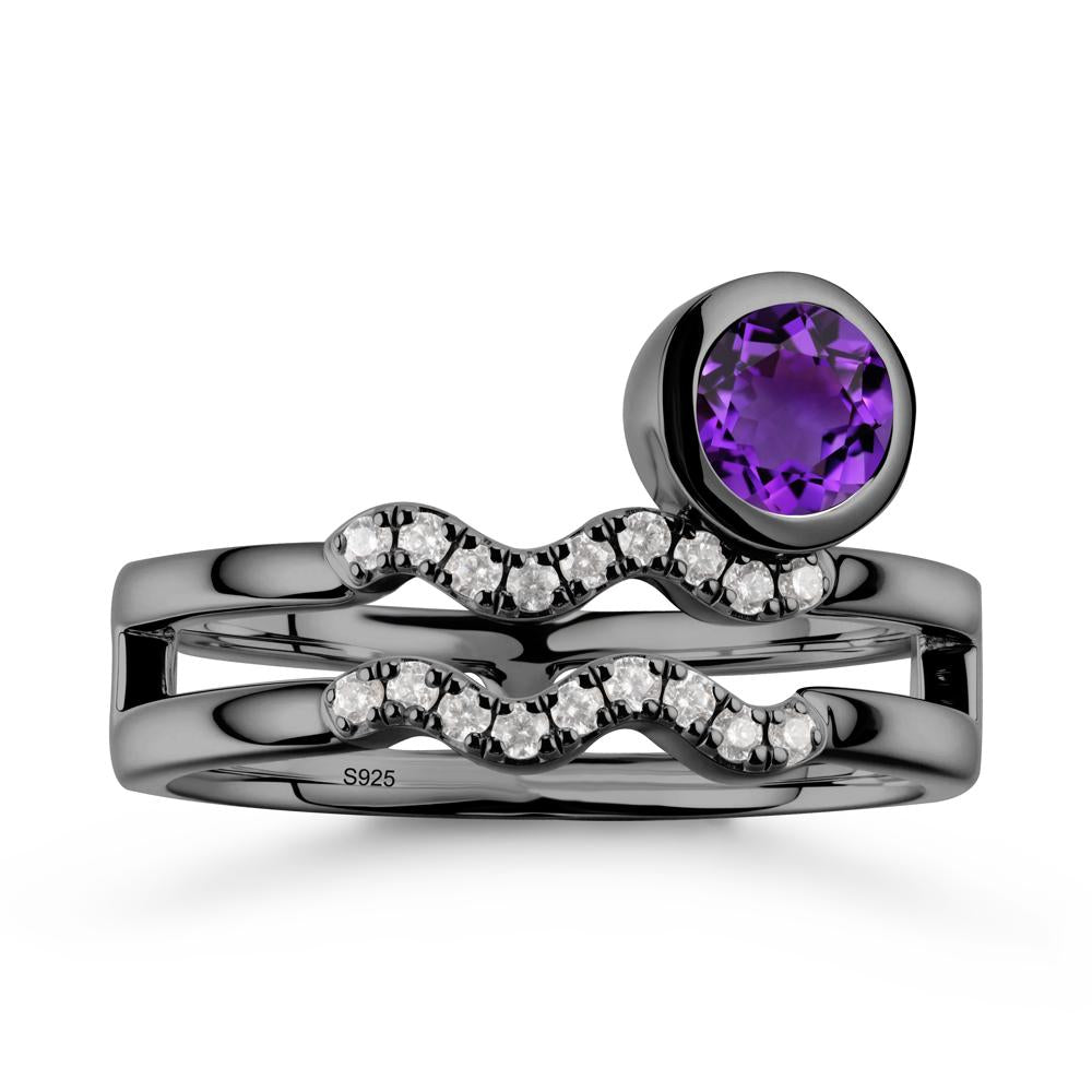 Double Band Aquarius Zodiac Amethyst Ring - LUO Jewelry #metal_black finish sterling silver