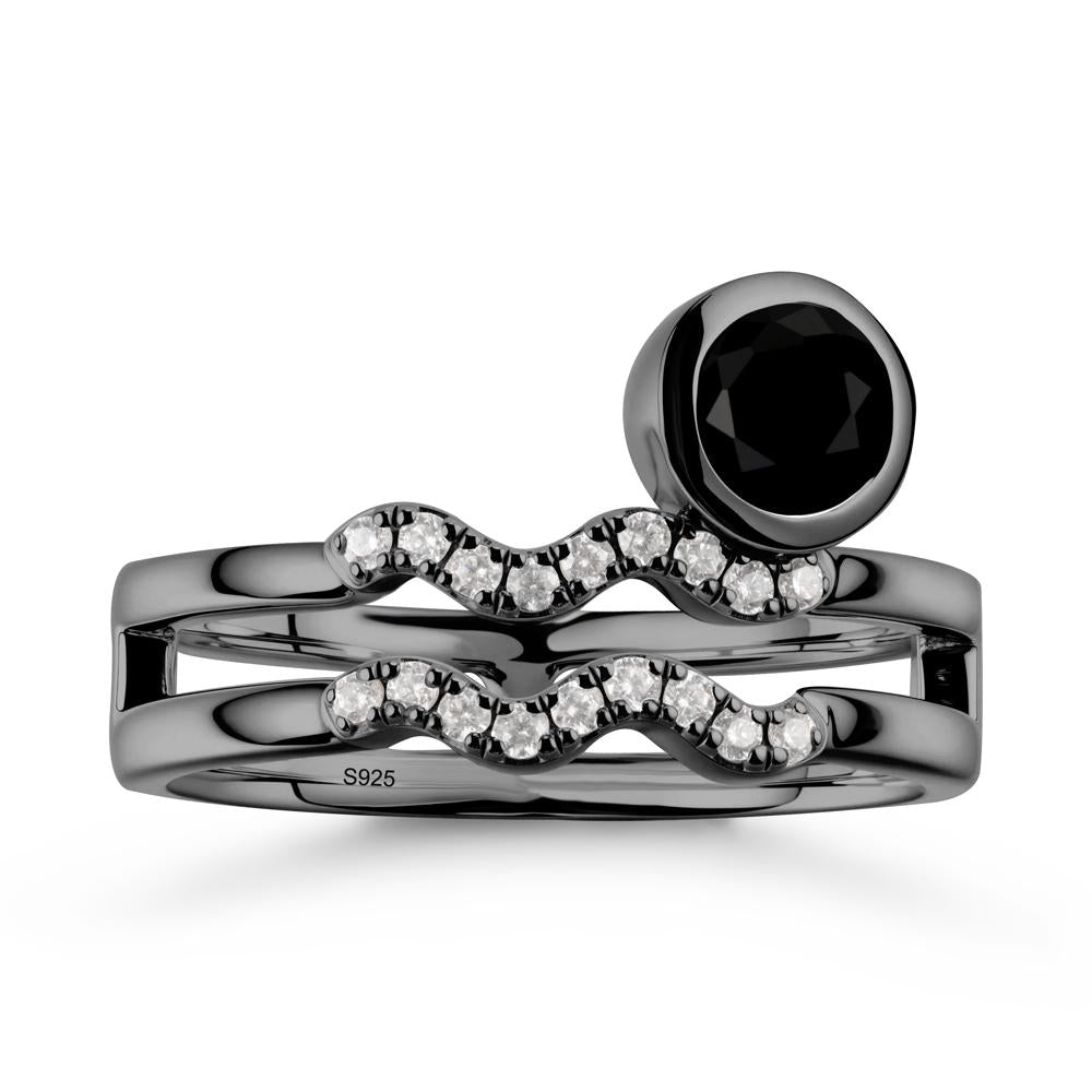 Double Band Aquarius Zodiac Black Spinel Ring - LUO Jewelry #metal_black finish sterling silver