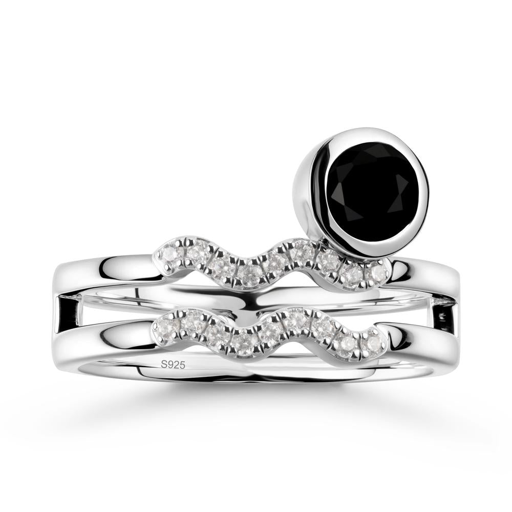 Double Band Aquarius Zodiac Black Spinel Ring - LUO Jewelry #metal_sterling silver