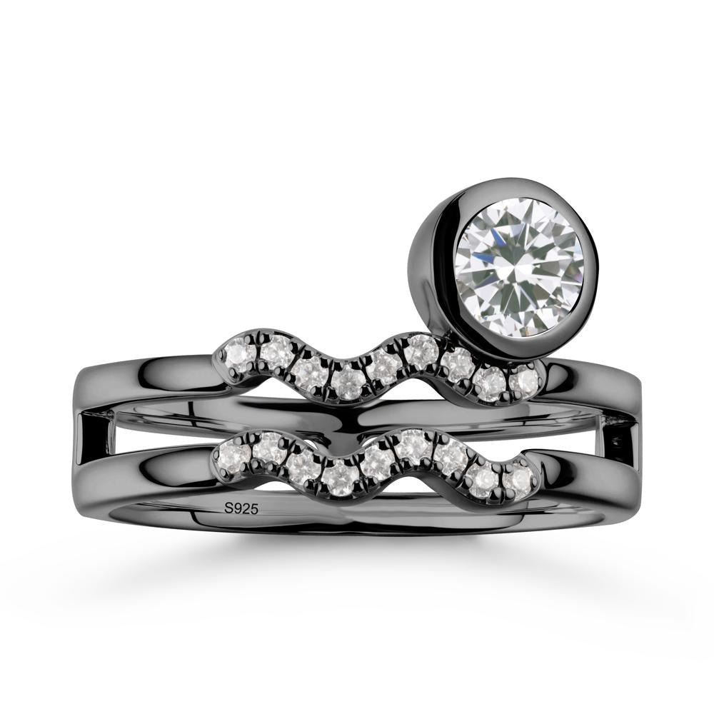 Double Band Aquarius Zodiac Cubic Zirconia Ring - LUO Jewelry #metal_black finish sterling silver