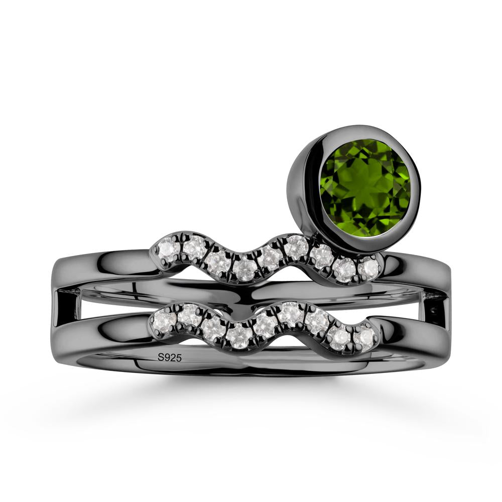 Double Band Aquarius Zodiac Diopside Ring - LUO Jewelry #metal_black finish sterling silver