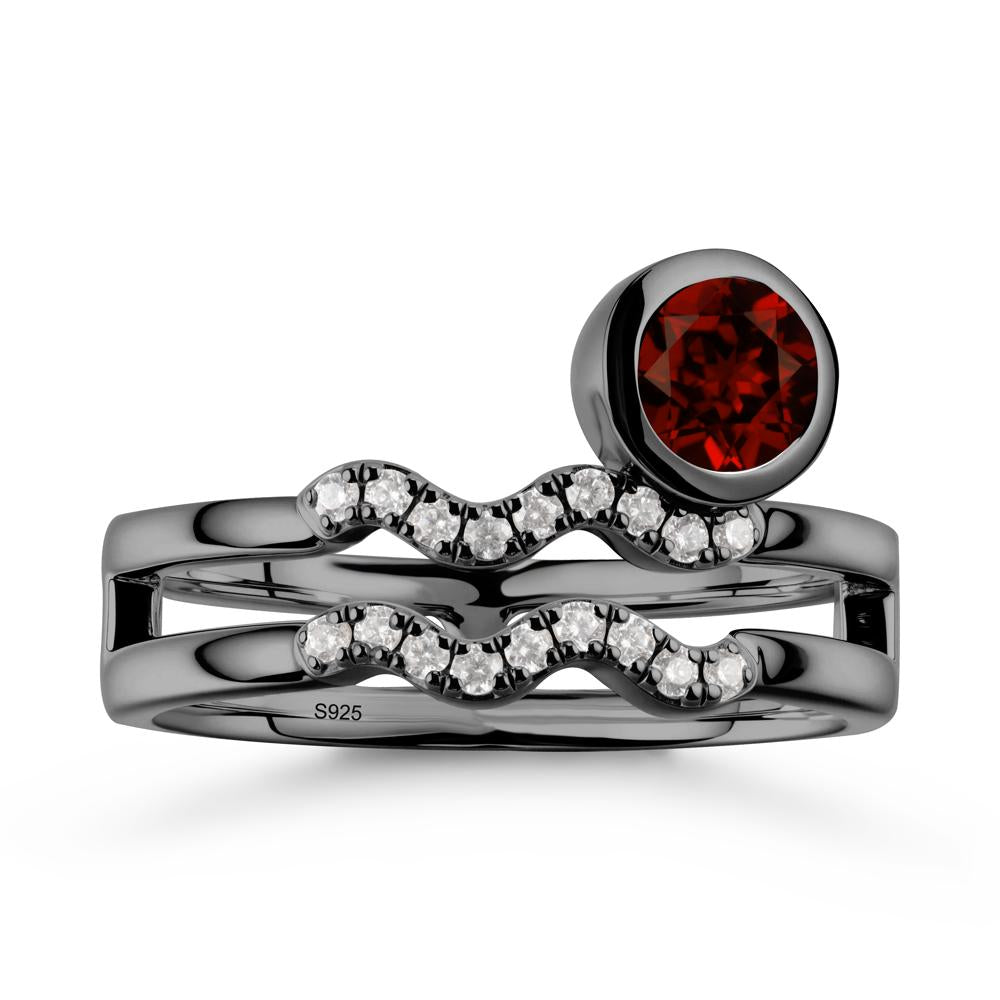 Double Band Aquarius Zodiac Garnet Ring - LUO Jewelry #metal_black finish sterling silver