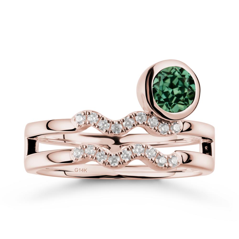 Double Band Aquarius Zodiac Green Sapphire Ring - LUO Jewelry #metal_14k rose gold