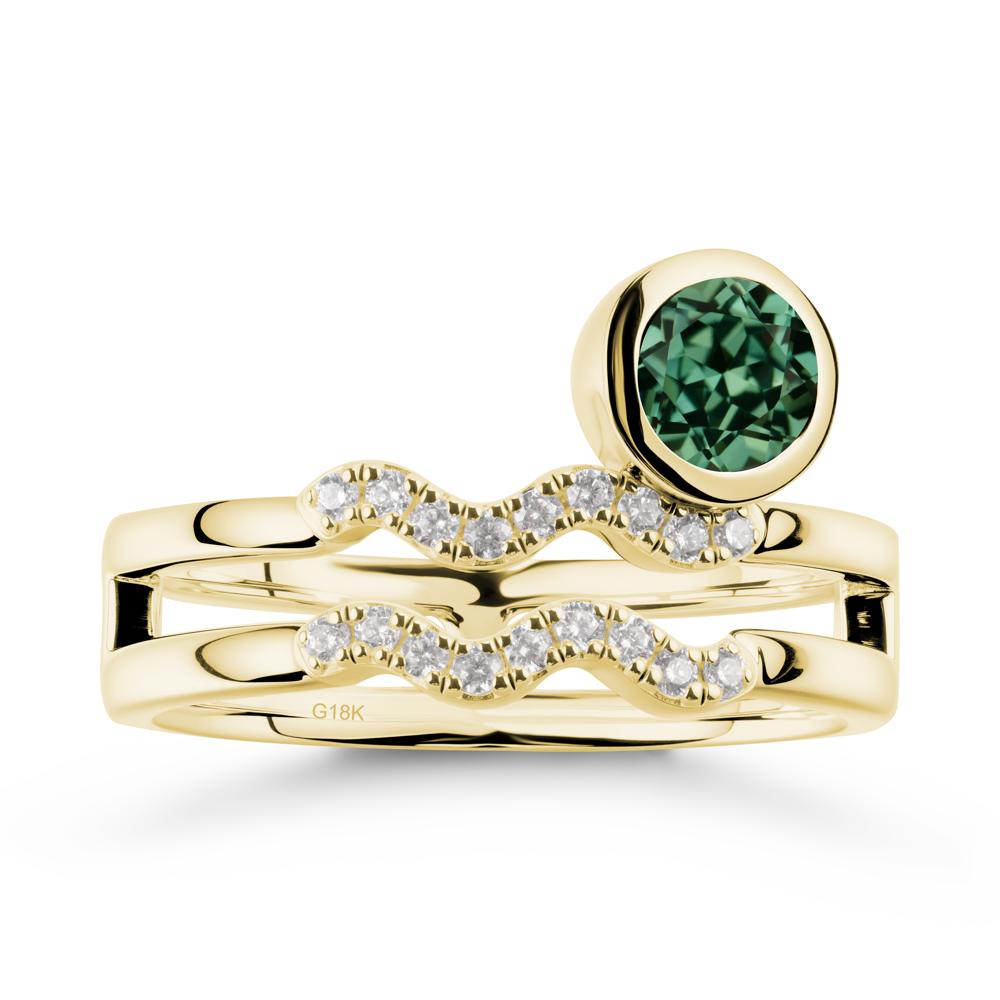 Double Band Aquarius Zodiac Green Sapphire Ring - LUO Jewelry #metal_18k yellow gold