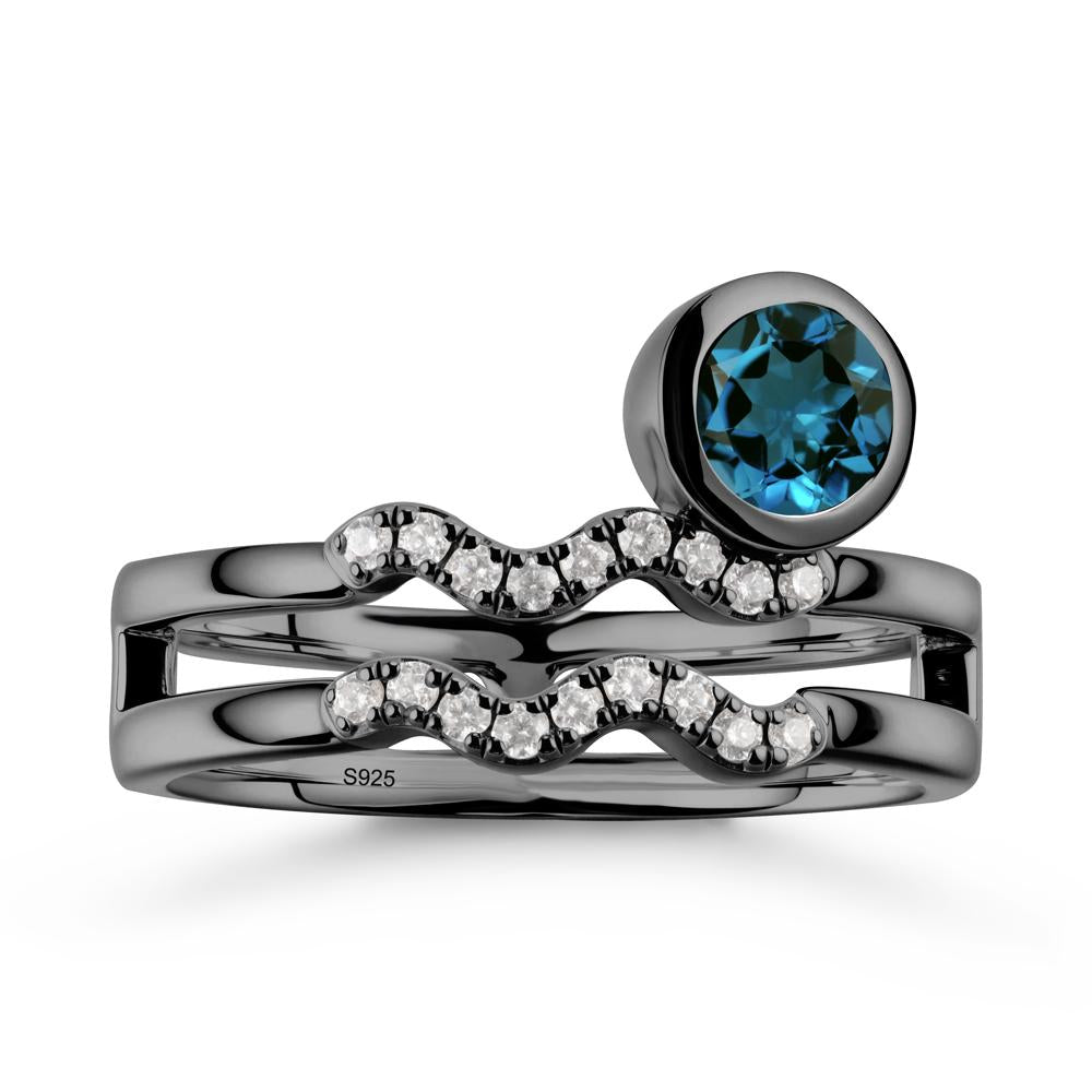 Double Band Aquarius Zodiac London Blue Topaz Ring - LUO Jewelry #metal_black finish sterling silver