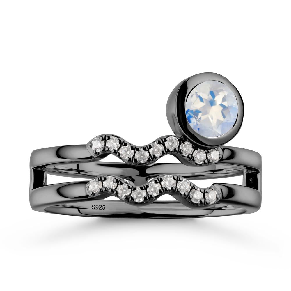 Double Band Aquarius Zodiac Moonstone Ring - LUO Jewelry #metal_black finish sterling silver