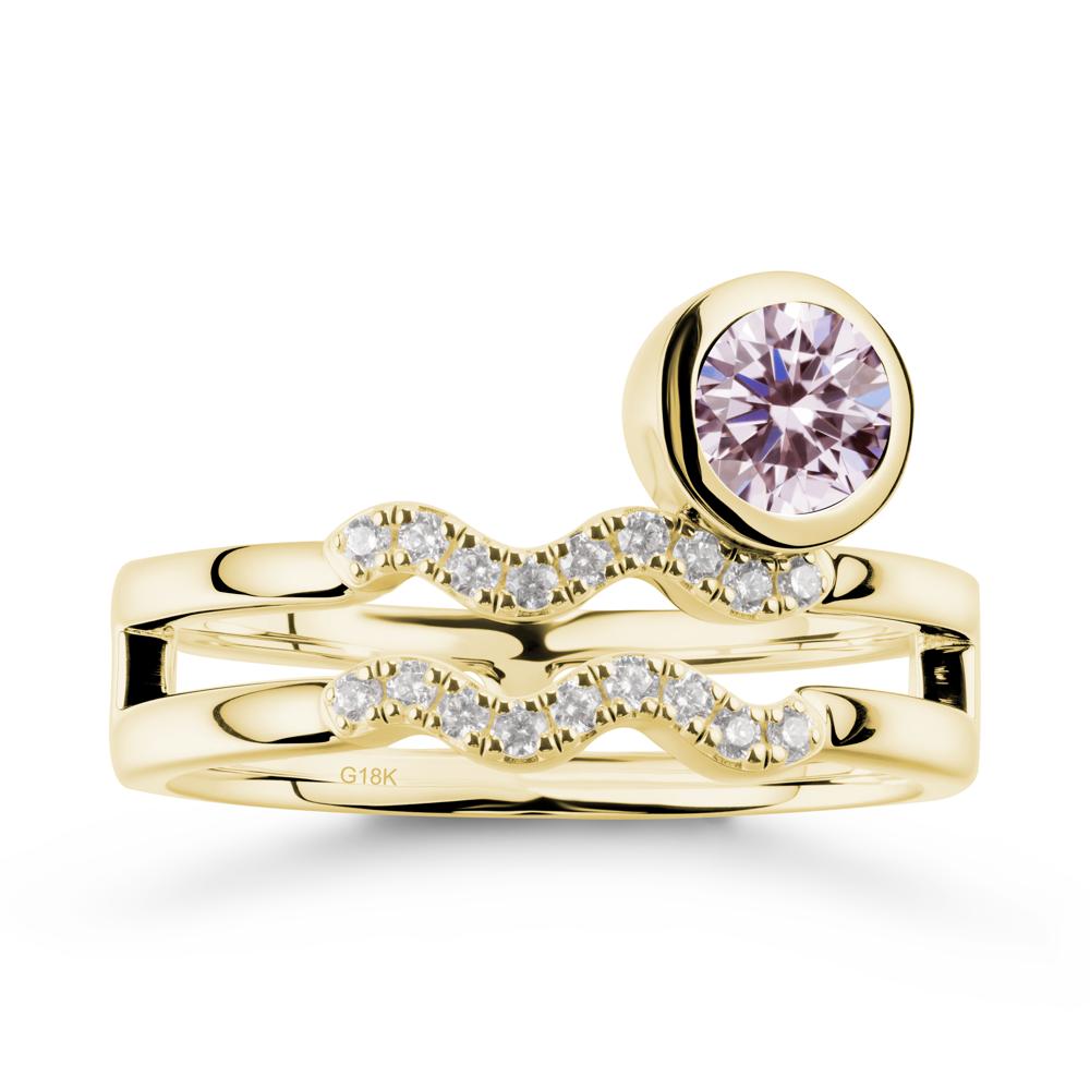 Aquarius Zodiac Pink Cubic Zirconia Ring -Innovative and Unique - LUO Jewelry #metal_18k yellow gold