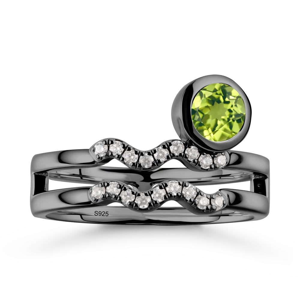 Double Band Aquarius Zodiac Peridot Ring - LUO Jewelry #metal_black finish sterling silver