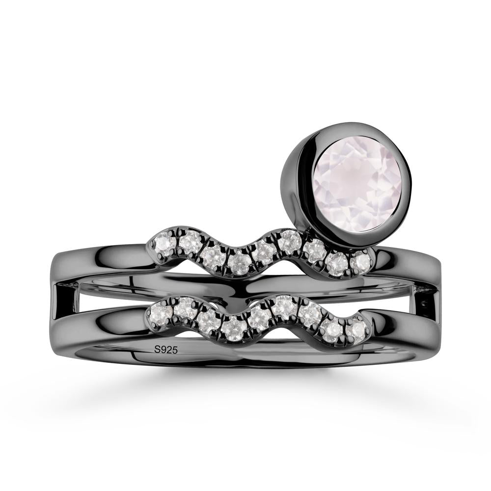 Aquarius Zodiac Rose Quartz Ring -Innovative and Unique - LUO Jewelry #metal_black finish sterling silver