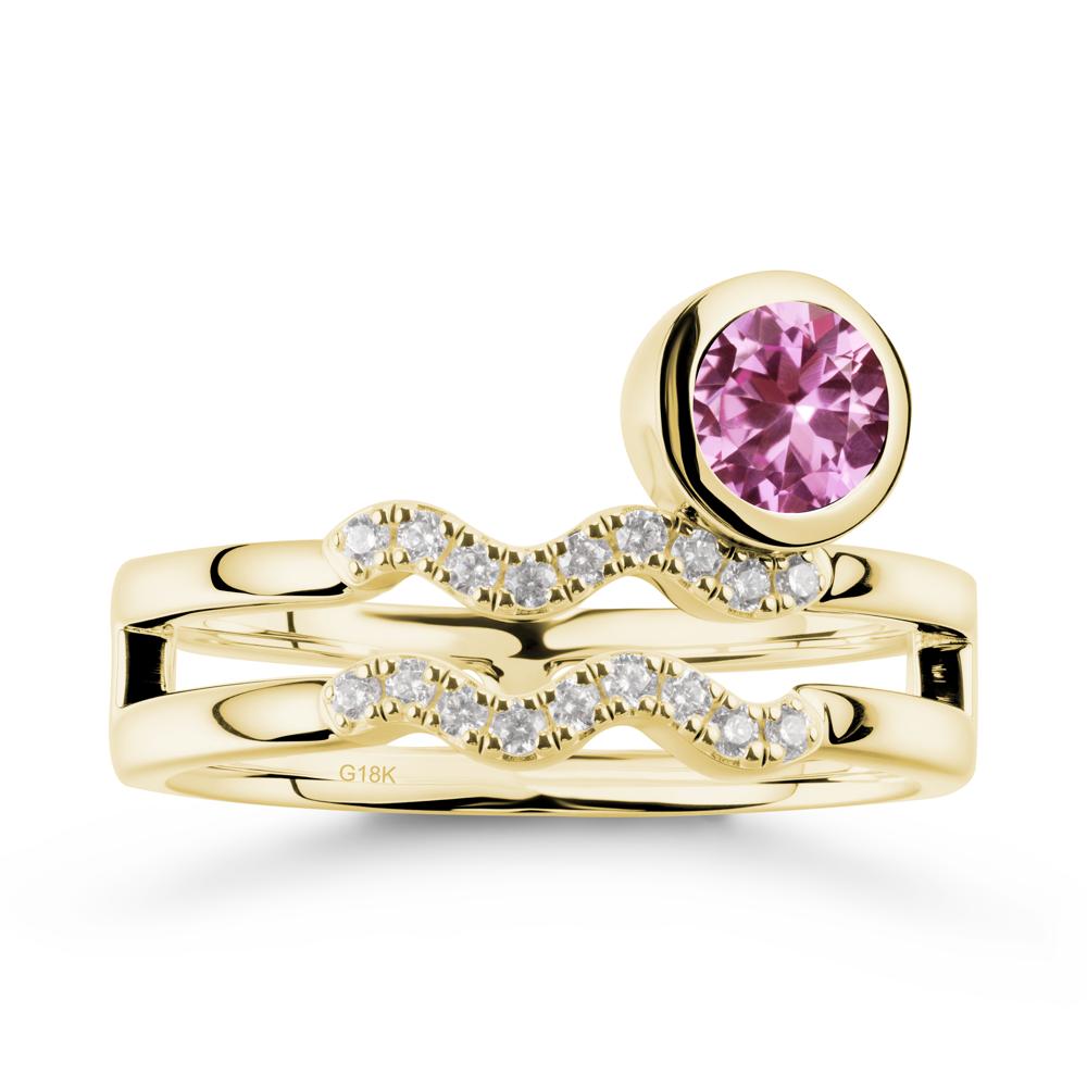 Double Band Aquarius Zodiac Pink Sapphire Ring - LUO Jewelry #metal_18k yellow gold