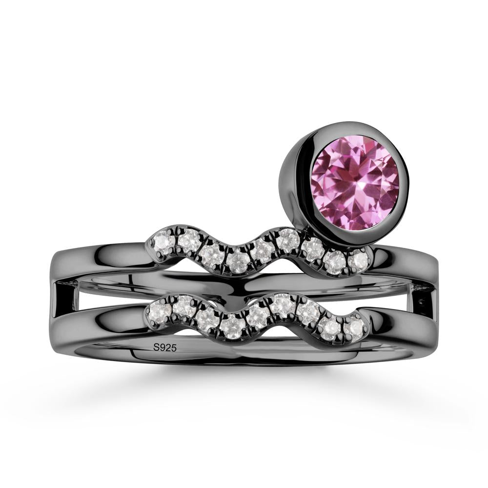 Double Band Aquarius Zodiac Pink Sapphire Ring - LUO Jewelry #metal_black finish sterling silver