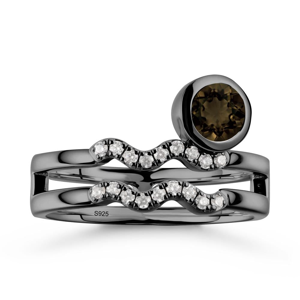 Aquarius Zodiac Smoky Quartz Ring -Innovative and Unique - LUO Jewelry #metal_black finish sterling silver