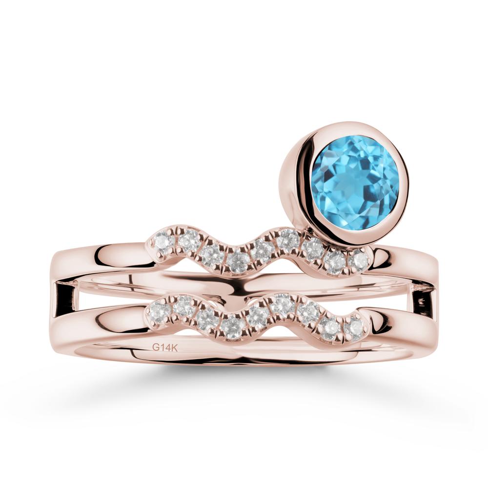 Double Band Aquarius Zodiac Swiss Blue Topaz Ring - LUO Jewelry #metal_14k rose gold
