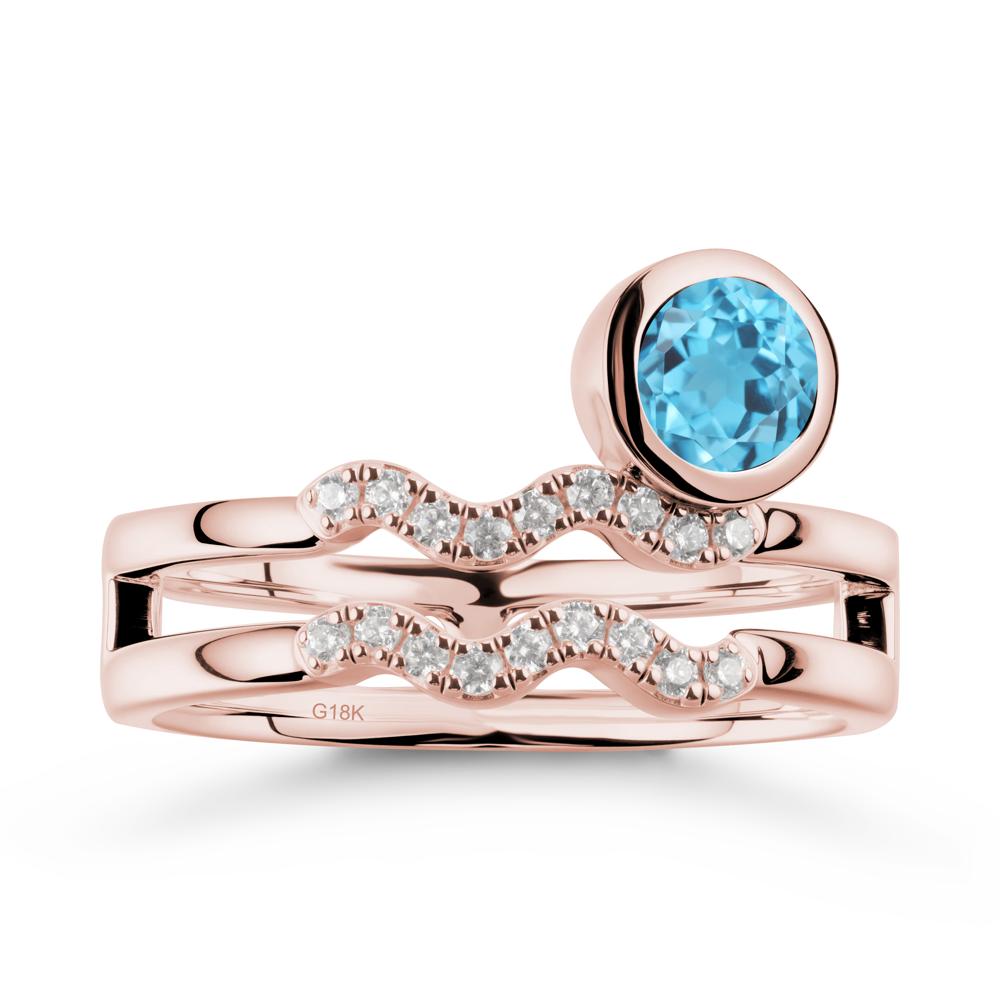 Double Band Aquarius Zodiac Swiss Blue Topaz Ring - LUO Jewelry #metal_18k rose gold
