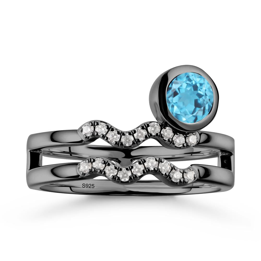 Double Band Aquarius Zodiac Swiss Blue Topaz Ring - LUO Jewelry #metal_black finish sterling silver