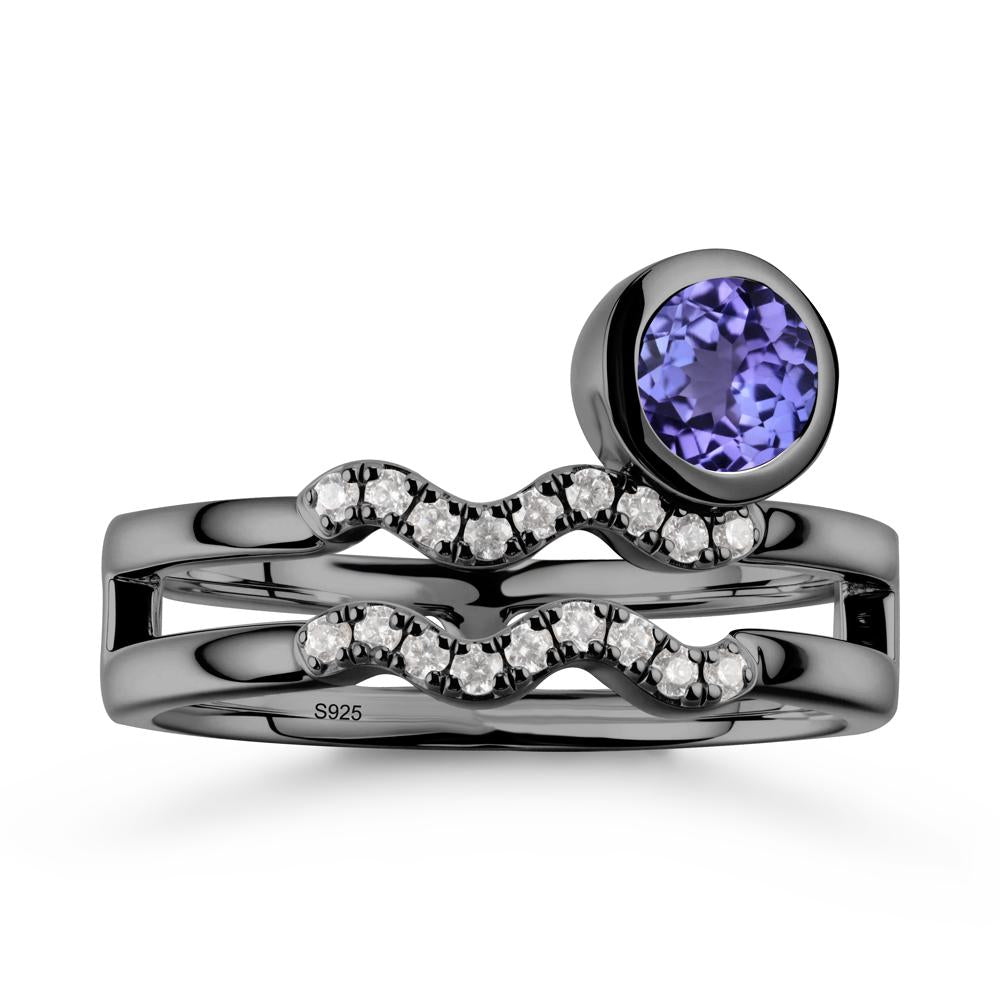 Aquarius Zodiac Tanzanite Ring -Innovative and Unique - LUO Jewelry #metal_black finish sterling silver