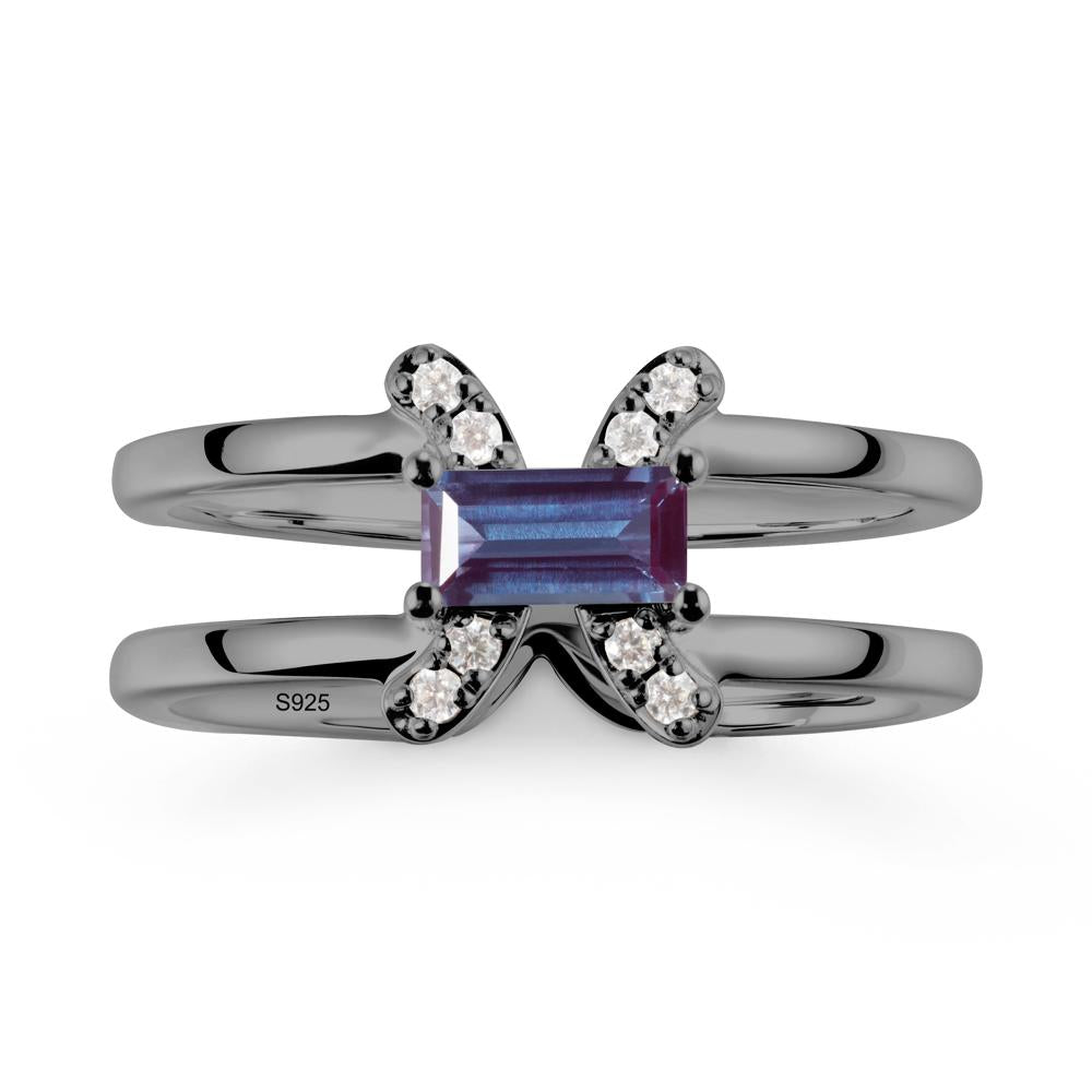 Double Band Pisces Zodiac Alexandrite Ring-Dreamy and Sensitive - LUO Jewelry #metal_black finish sterling silver