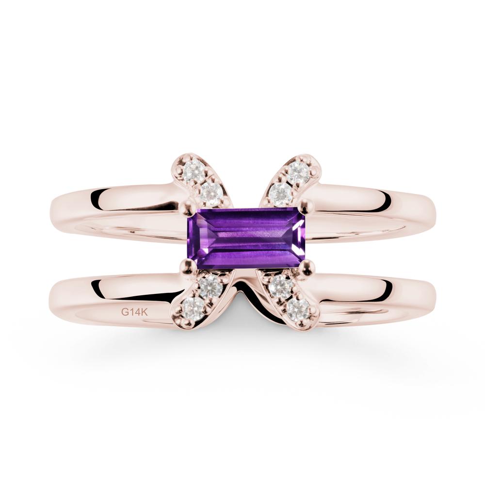 Pisces Zodiac Baguette Amethyst Ring - LUO Jewelry #metal_14k rose gold