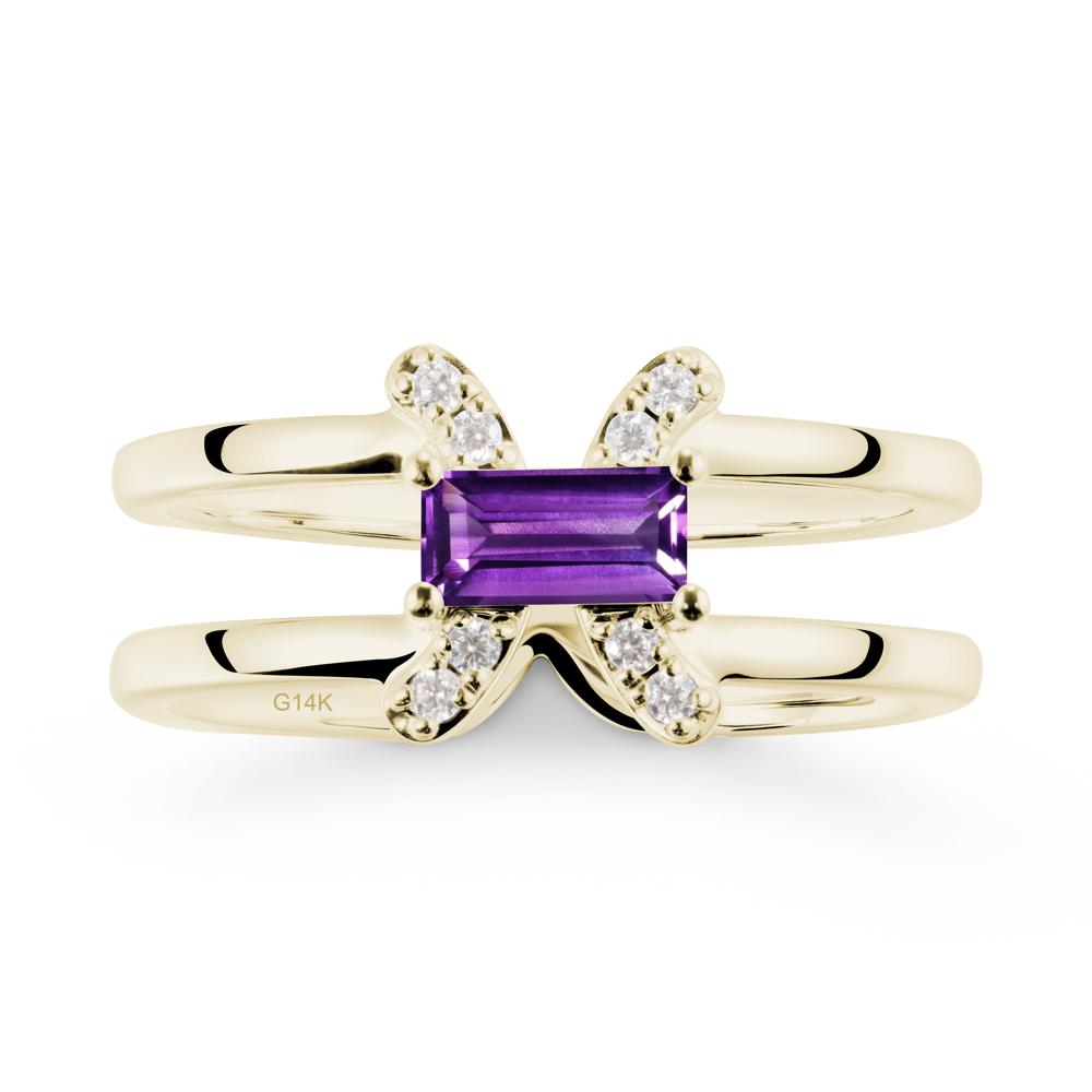 Pisces Zodiac Baguette Amethyst Ring - LUO Jewelry #metal_14k yellow gold