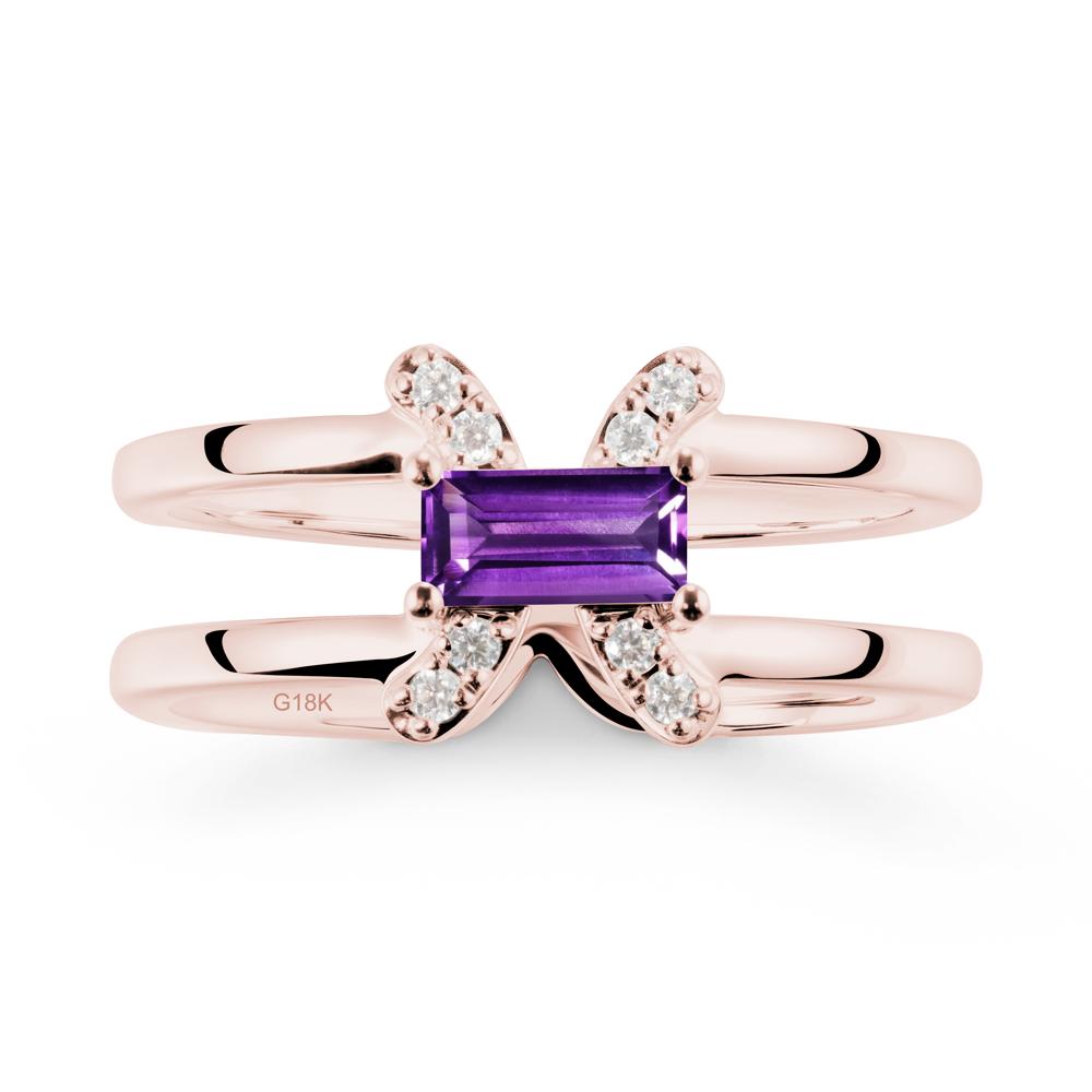 Pisces Zodiac Baguette Amethyst Ring - LUO Jewelry #metal_18k rose gold