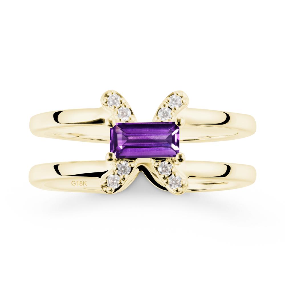 Pisces Zodiac Baguette Amethyst Ring - LUO Jewelry #metal_18k yellow gold