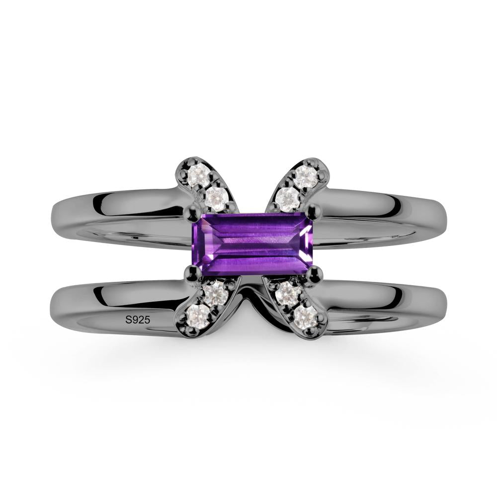 Pisces Zodiac Baguette Amethyst Ring - LUO Jewelry #metal_black finish sterling silver