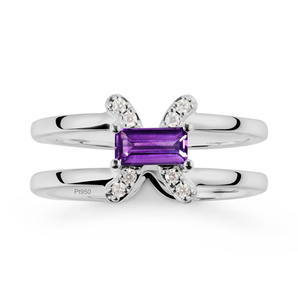 Pisces Zodiac Baguette Amethyst Ring - LUO Jewelry #metal_platinum