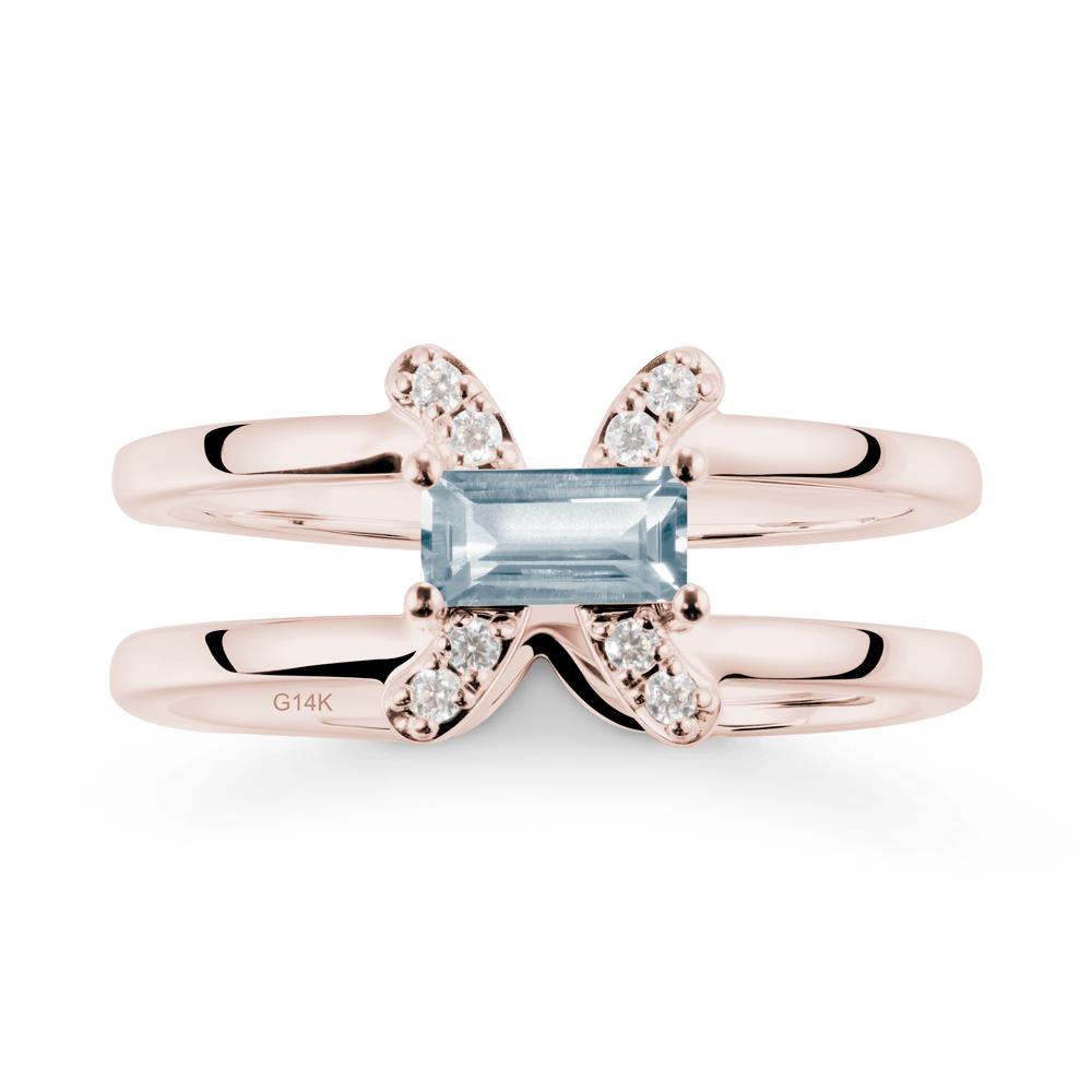 Unique Double Band Aquamarine Ring - LUO Jewelry #metal_14k rose gold
