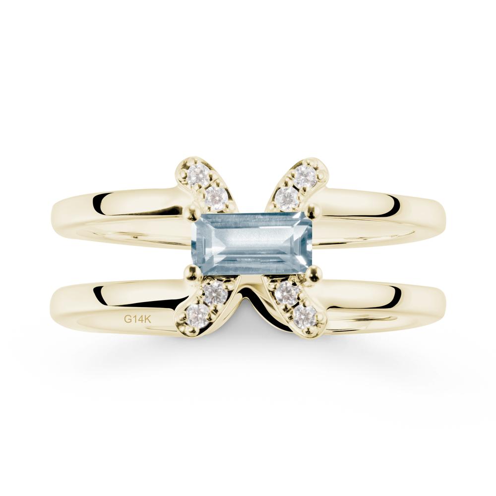 Unique Double Band Aquamarine Ring - LUO Jewelry #metal_14k yellow gold