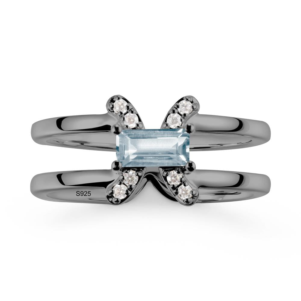 Unique Double Band Aquamarine Ring - LUO Jewelry #metal_black finish sterling silver