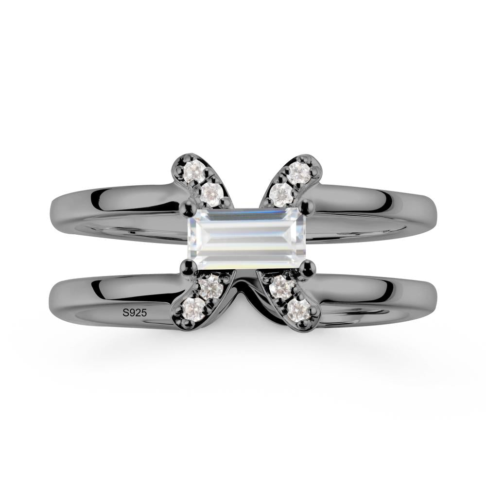 Pisces Zodiac Baguette Cubic Zirconia Ring - LUO Jewelry #metal_black finish sterling silver