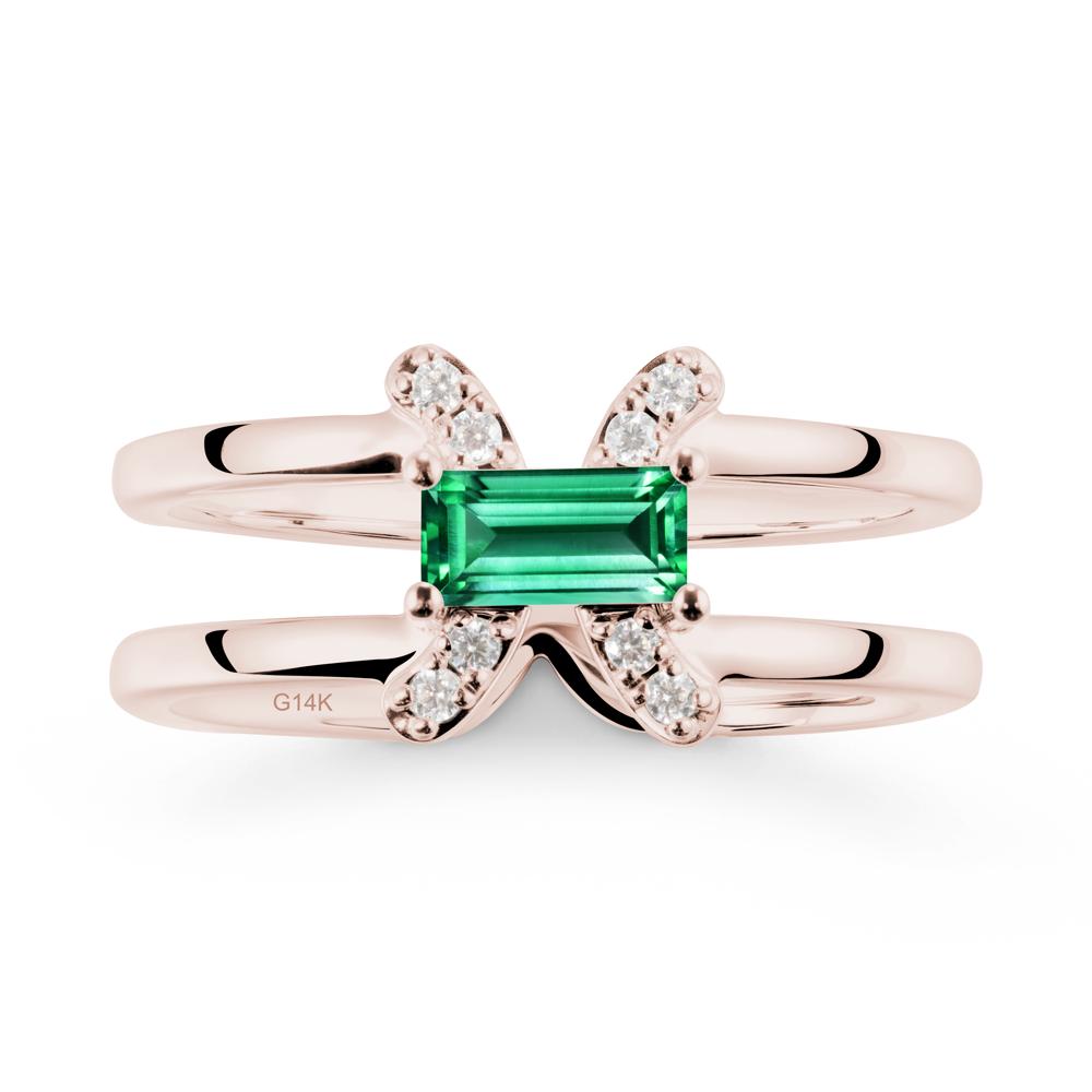 Unique Double Band Emerald Ring - LUO Jewelry #metal_14k rose gold