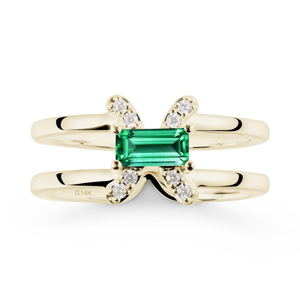 Unique Double Band Emerald Ring - LUO Jewelry #metal_14k yellow gold