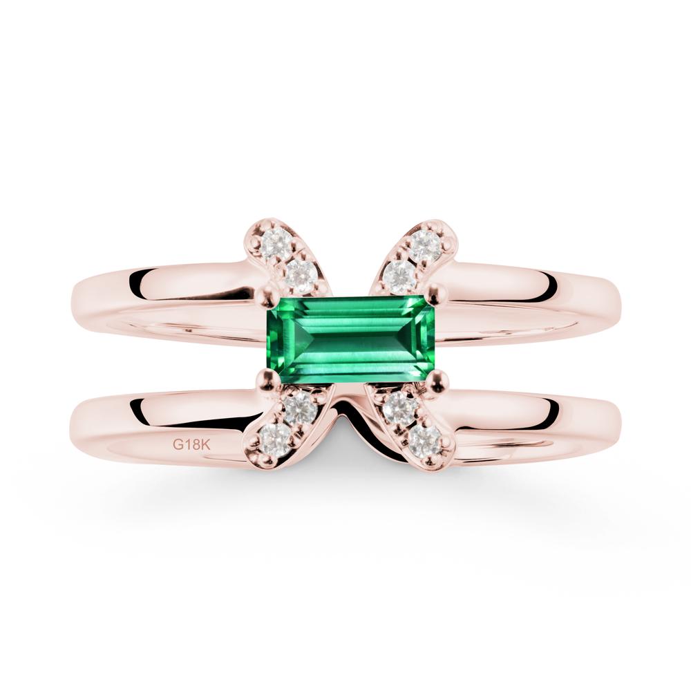 Unique Double Band Emerald Ring - LUO Jewelry #metal_18k rose gold