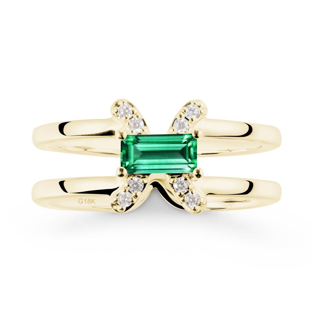 Unique Double Band Emerald Ring - LUO Jewelry #metal_18k yellow gold