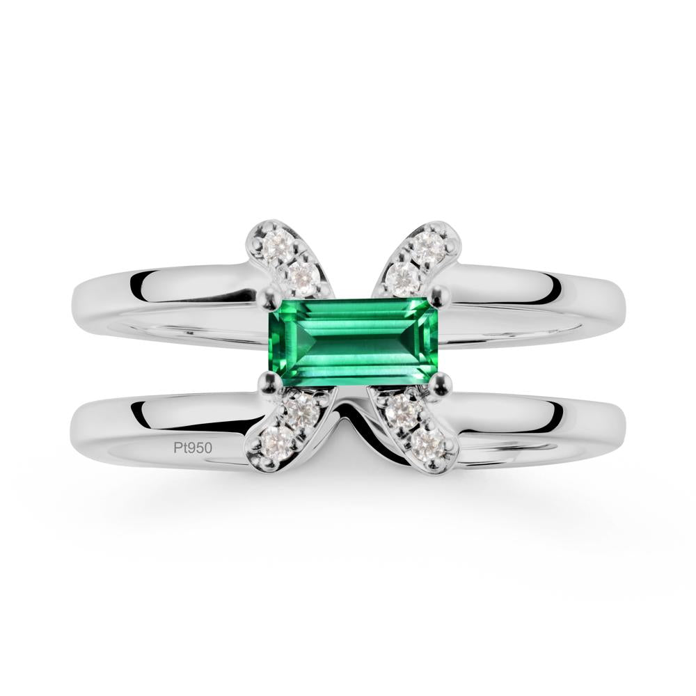 Unique Double Band Emerald Ring - LUO Jewelry #metal_platinum