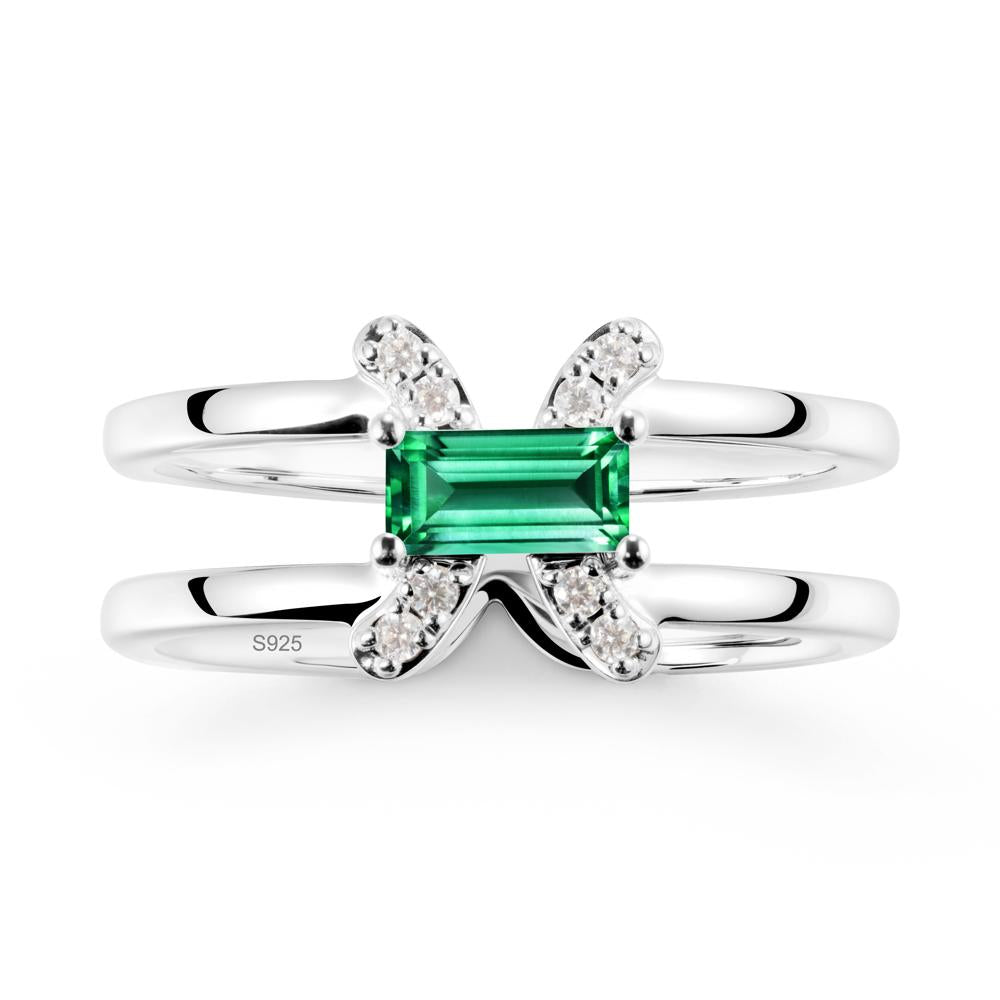 Unique Double Band Emerald Ring - LUO Jewelry #metal_sterling silver