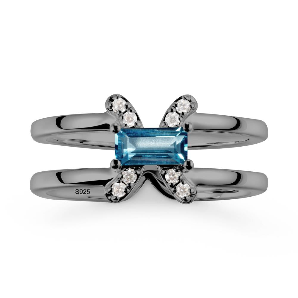 Pisces Zodiac Baguette London Blue Topaz Ring - LUO Jewelry #metal_black finish sterling silver