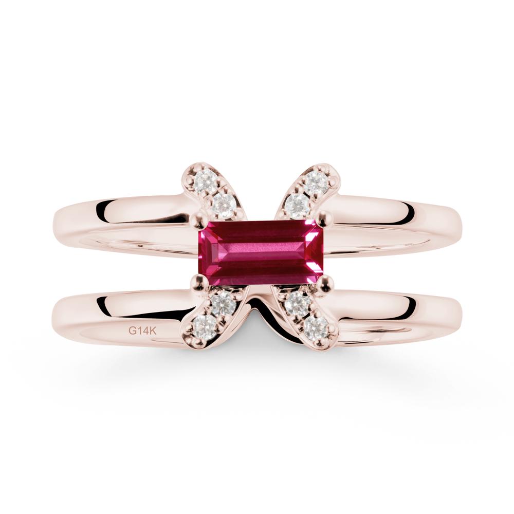 Pisces Zodiac Baguette Ruby Ring - LUO Jewelry #metal_14k rose gold