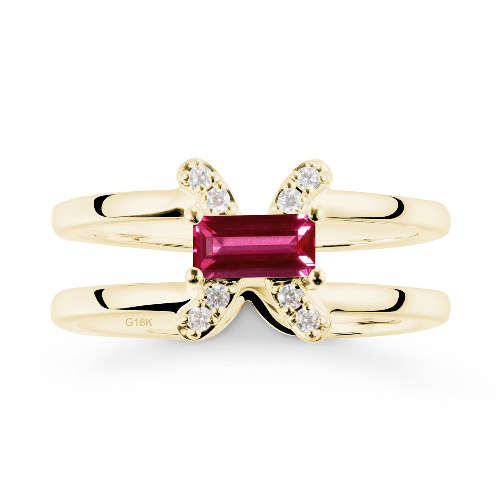 Pisces Zodiac Baguette Ruby Ring - LUO Jewelry #metal_18k yellow gold