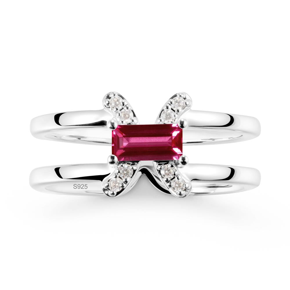 Pisces Zodiac Baguette Ruby Ring - LUO Jewelry #metal_sterling silver