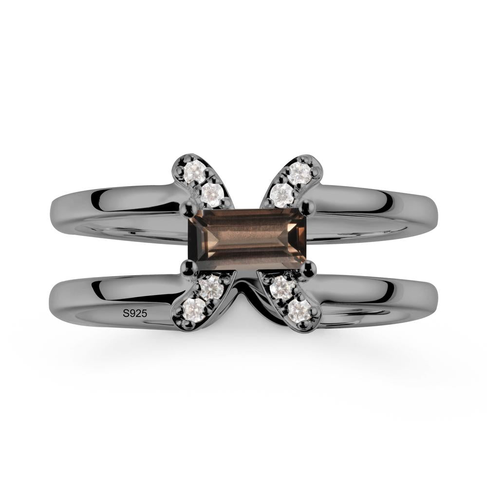 Double Band Pisces Zodiac Smoky Quartz Ring-Dreamy and Sensitive - LUO Jewelry #metal_black finish sterling silver