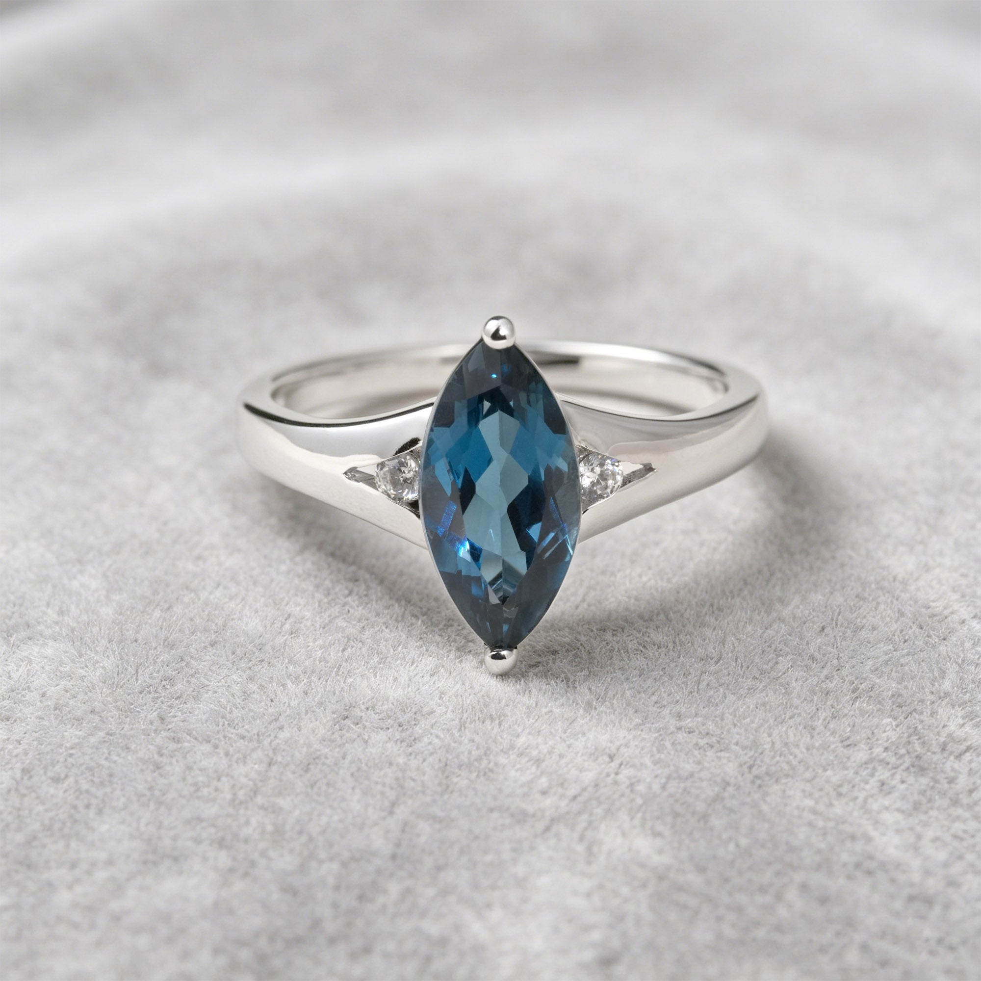 Marquise Cut Split Shank London Blue Topaz Ring